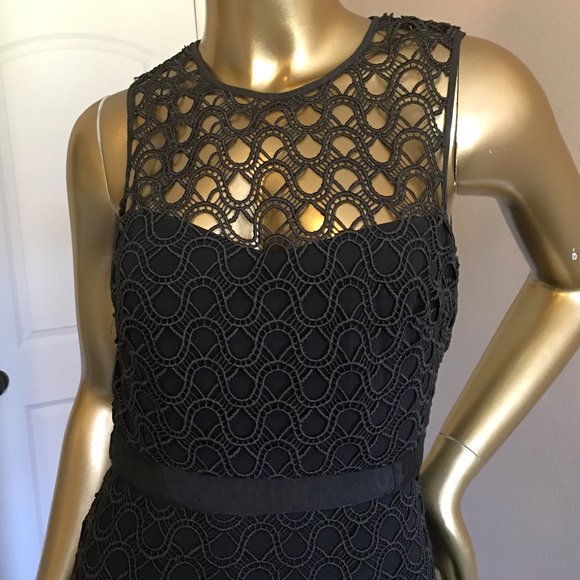 ᑕYᑎTᕼIᗩ ᖇOᗯᒪEY Sleeveless Lace-Mesh-Overlay Midi Dress - Picture 4 of 12